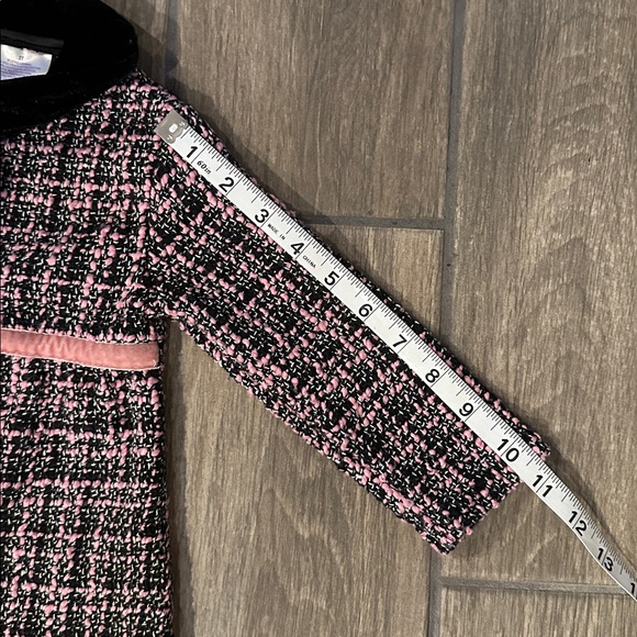 Blueberi Boulevard 2T Black, Pink Tweed Dress overcoat w/ black velvet buttons - Picture 7 of 8